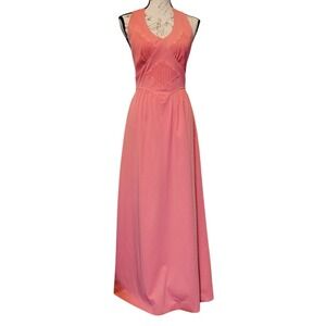 Vintage Mikey Jrs 70s Maxi Dress Small Pink Backless Halter Prom Wedding Formal